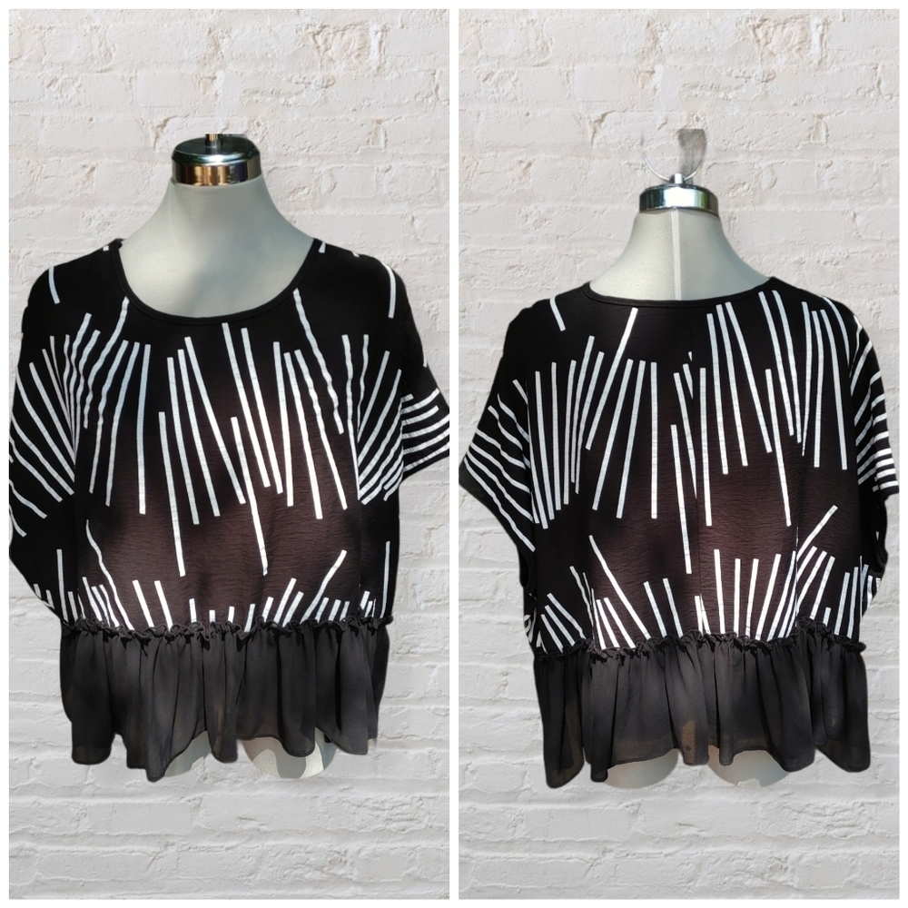 Vivian Shyu Boxy Striped Ruffle Top Size M - Picture 2 of 13